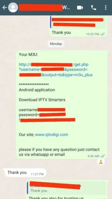 WhatsApp message 5 from satisfied customer praising our IPTV Ireland service